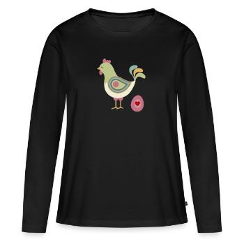 Henne mit Ei - Frauen Premium Bio Langarmshirt - Schwarz - Vorne - Julia (174cm)