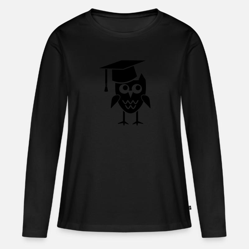 Eule mit Doktorhut Geschenk Promotion Dissertation - Frauen Premium Bio Langarmshirt - Schwarz