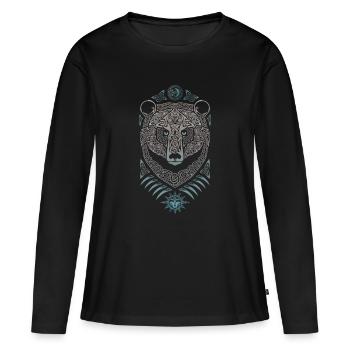 Loup Celtique Mandala et Soleil - T-shirt manches longues Premium bio Femme - noir - Devant - Julia (174cm)