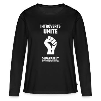 Les introvertis s’unissent - séparément dans vos propres maisons - T-shirt manches longues Premium bio Femme - noir - Devant - Julia (174cm)