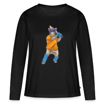 Eber Cricket Cricketschläger - Frauen Premium Bio Langarmshirt - Schwarz - Vorne - Julia (174cm)