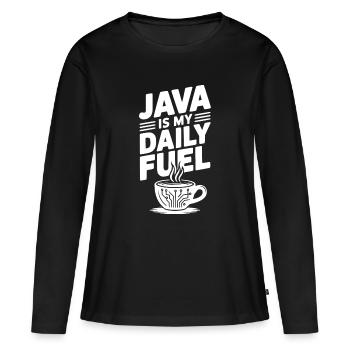 Java est mon carburant quotidien - T-shirt manches longues Premium bio Femme - noir - Devant - Julia (174cm)
