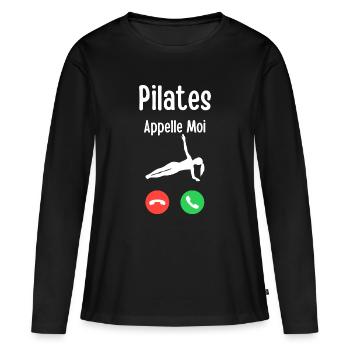 Pilates Call Me Illustration - Frauen Premium Bio Langarmshirt - Schwarz - Vorne - Julia (174cm)