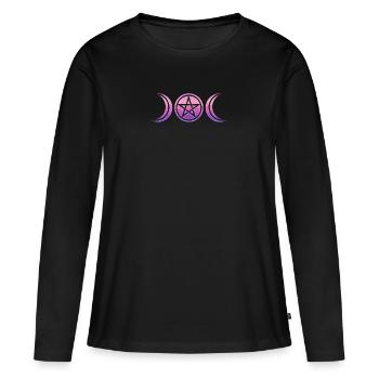 Wiccan Moon, Pentagram, Goddess Symbol, Full Moon - Women's Premium Organic Long Sleeve Shirt - black - Front - Julia (174cm)