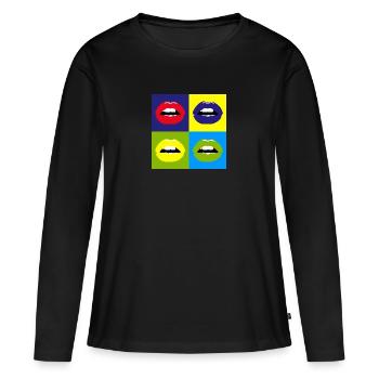 Pop Art / Graphic Novel: moue, lèvres, rouge à lèvres - T-shirt manches longues Premium bio Femme - noir - Devant - Julia (174cm)