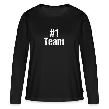 Team Teamplayer Hashtag Number 1 one Mannschaft - Frauen Premium Bio Langarmshirt - Schwarz - Vorne - Julia (174cm)