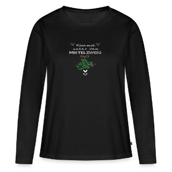 Embrasse-moi sous le gui - T-shirt manches longues Premium bio Femme - noir - Devant - Julia (174cm)