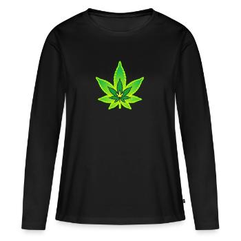 Cannabisblatt - Hanfblatt - Marihuana - Frauen Premium Bio Langarmshirt - Schwarz - Vorne - Julia (174cm)