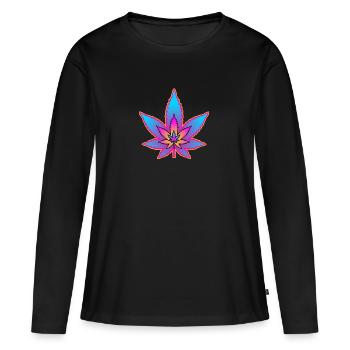 Cannabisblatt - Hanfblatt - Marihuana - Frauen Premium Bio Langarmshirt - Schwarz - Vorne - Julia (174cm)