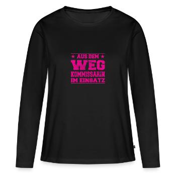 À l’écart du chemin Commissaire en Action Design - T-shirt manches longues Premium bio Femme - noir - Devant - Julia (174cm)