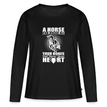 Ein Pferd bricht deine Kochen aber nicht dein Herz - Frauen Premium Bio Langarmshirt - Schwarz - Vorne - Julia (174cm)