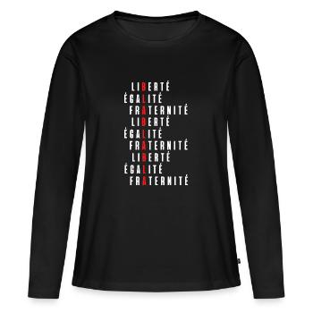 Liberté égalité fraternité bla bla bla - T-shirt manches longues Premium bio Femme - noir - Devant - Julia (174cm)