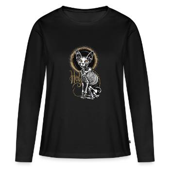 chat sphinx squelette tatouage - T-shirt manches longues Premium bio Femme - noir - Devant - Julia (174cm)