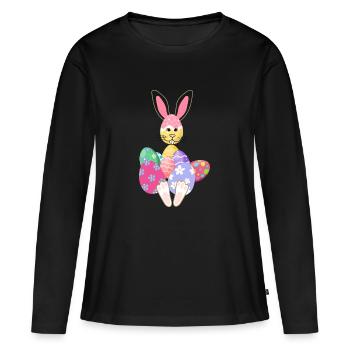 Lapin de Pâques - T-shirt manches longues Premium bio Femme - noir - Devant - Julia (174cm)