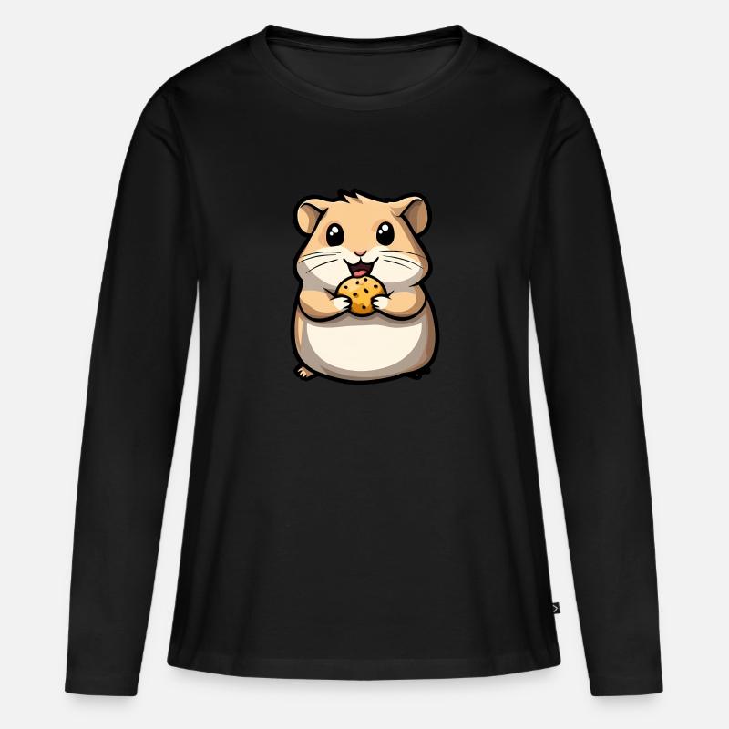 Hungry hamster with biscuit - Women's Premium Organic Long Sleeve Shirt - black