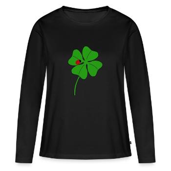 La feuille de la fortune avec coccinelle - T-shirt manches longues Premium bio Femme - noir - Devant - Julia (174cm)