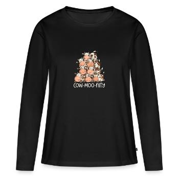 Drôle de vache pile I Coe-MUH-nity jeu de mots de la communauté - T-shirt manches longues Premium bio Femme - noir - Devant - Julia (174cm)