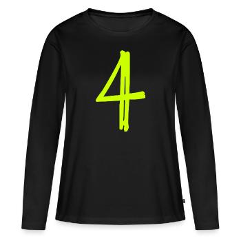 4 ANS. 4e ANNIVERSAIRE. ANNIVERSAIRE 4 ANS. ANNIV - T-shirt manches longues Premium bio Femme - noir - Devant - Julia (174cm)