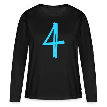 4 ANS. 4e ANNIVERSAIRE. ANNIVERSAIRE 4 ANS. ANNIV - T-shirt manches longues Premium bio Femme - noir - Devant - Julia (174cm)