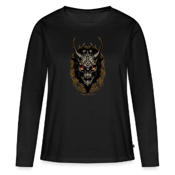 Tête avec cornes - T-shirt manches longues Premium bio Femme - noir - Devant - Julia (174cm)