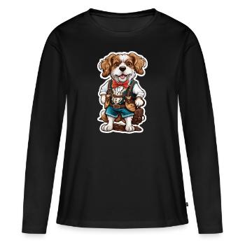 Lederhosen / Animal / Traditional costume / Tradition / Dog - Women's Premium Organic Long Sleeve Shirt - black - Front - Julia (174cm)