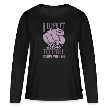 Index finger I want you to fall in love - Women's Premium Organic Long Sleeve Shirt - black - Front - Julia (174cm)