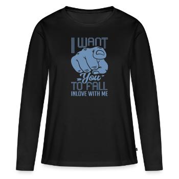 Index finger I want you to fall in love - Women's Premium Organic Long Sleeve Shirt - black - Front - Julia (174cm)