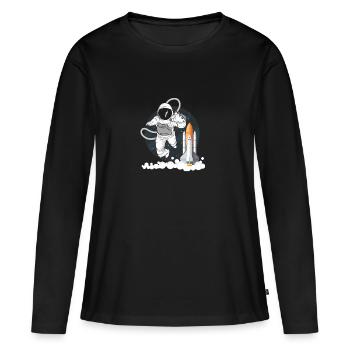 Astronaute dans l'espace - T-shirt manches longues Premium bio Femme - noir - Devant - Julia (174cm)