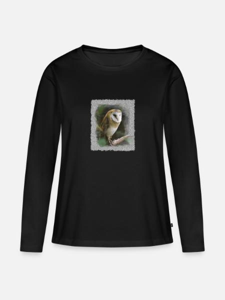 kluge Eule Schleiereule Aquarell Foto Kunst Natur - Frauen Premium Bio Langarmshirt - Schwarz