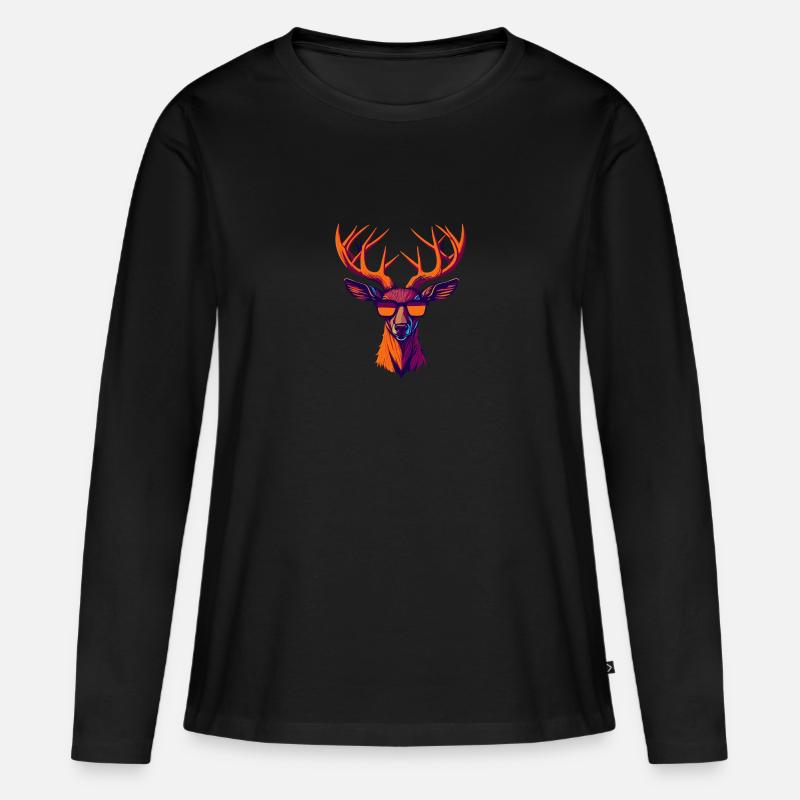 Retro-Hirsch-Revolte - Frauen Premium Bio Langarmshirt - Schwarz