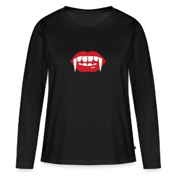 Fantastique / Dracula: - crocs Fangs - T-shirt manches longues Premium bio Femme - noir - Devant - Julia (174cm)