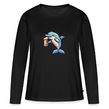 Delfin bière pixel - T-shirt manches longues Premium bio Femme - noir - Devant - Julia (174cm)
