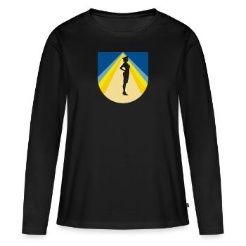 Hôtesse de l’air Hôtesse de l’air - T-shirt manches longues Premium bio Femme - noir - Devant - Julia (174cm)