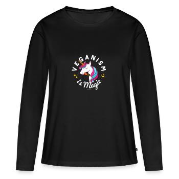Vegan Unicorn TShirt - Veganism is Magic (Blue) - Women's Premium Organic Long Sleeve Shirt - black - Front - Julia (174cm)