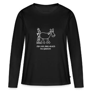 färt mit dem arsch ins gesicht, färt, cooles Pferd - Frauen Premium Bio Langarmshirt - Schwarz - Vorne - Julia (174cm)