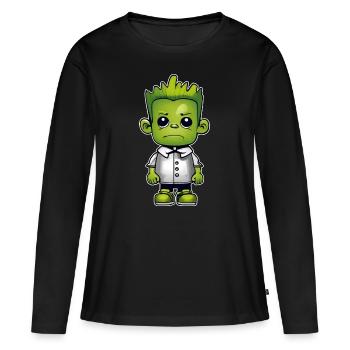 Monstre vert mignon - T-shirt manches longues Premium bio Femme - noir - Devant - Julia (174cm)