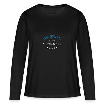 Origine 100% Alexander, cadeau, nom - T-shirt manches longues Premium bio Femme - noir - Devant - Julia (174cm)