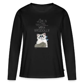 Ragdoll - Frauen Premium Bio Langarmshirt - Schwarz - Vorne - Julia (174cm)