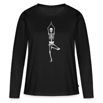 Drôle de squelette de yoga, Halloween. Méditation. - T-shirt manches longues Premium bio Femme - noir - Devant - Julia (174cm)