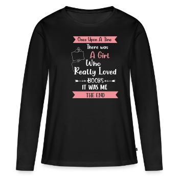 Mon livre sent mieux que votre tablette - T-shirt manches longues Premium bio Femme - noir - Devant - Julia (174cm)