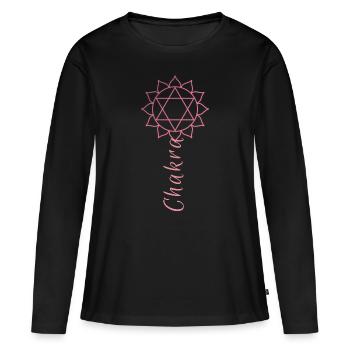 Chakra, fleur, chakra du cœur, symbole, rose - T-shirt manches longues Premium bio Femme - noir - Devant - Julia (174cm)