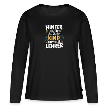Hinter Kind Lehrer Tolle Anerkennung Dankeschön - Frauen Premium Bio Langarmshirt - Schwarz - Vorne - Julia (174cm)