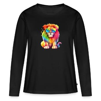 Cool colorful lion with sunglasses - Women's Premium Organic Long Sleeve Shirt - black - Front - Julia (174cm)