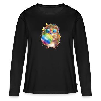 Bunter cooler Igel mit Sonnenbrille - Frauen Premium Bio Langarmshirt - Schwarz - Vorne - Julia (174cm)