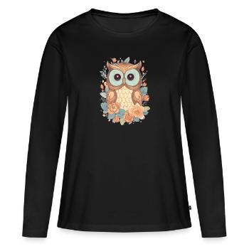 Eule - Frauen Premium Bio Langarmshirt - Schwarz - Vorne - Julia (174cm)