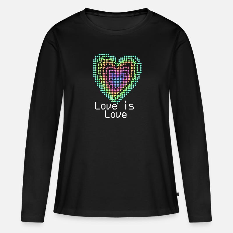 Herz, 3d, Computerherz, regenbogen, bunt - Frauen Premium Bio Langarmshirt - Schwarz