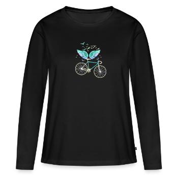 ailes d’ange, ailes, ailes d’ange, vélo, vélo - T-shirt manches longues Premium bio Femme - noir - Devant - Julia (174cm)