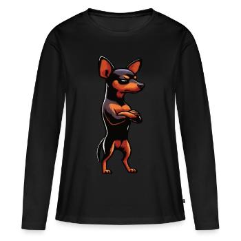 Pinscher miniature Pinscher Pinscher Pinscher Propriétaire Minpin - T-shirt manches longues Premium bio Femme - noir - Devant - Julia (174cm)