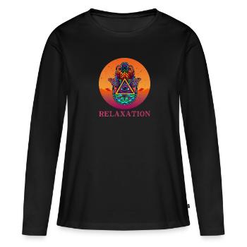 Talisman Main de Hamsa Yoga Méditation Hindoue - T-shirt manches longues Premium bio Femme - noir - Devant - Julia (174cm)