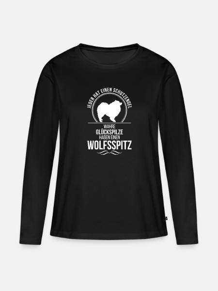 WOLFSSPITZ Schutzengel Hundespruch Wilsigns - Frauen Premium Bio Langarmshirt - Schwarz